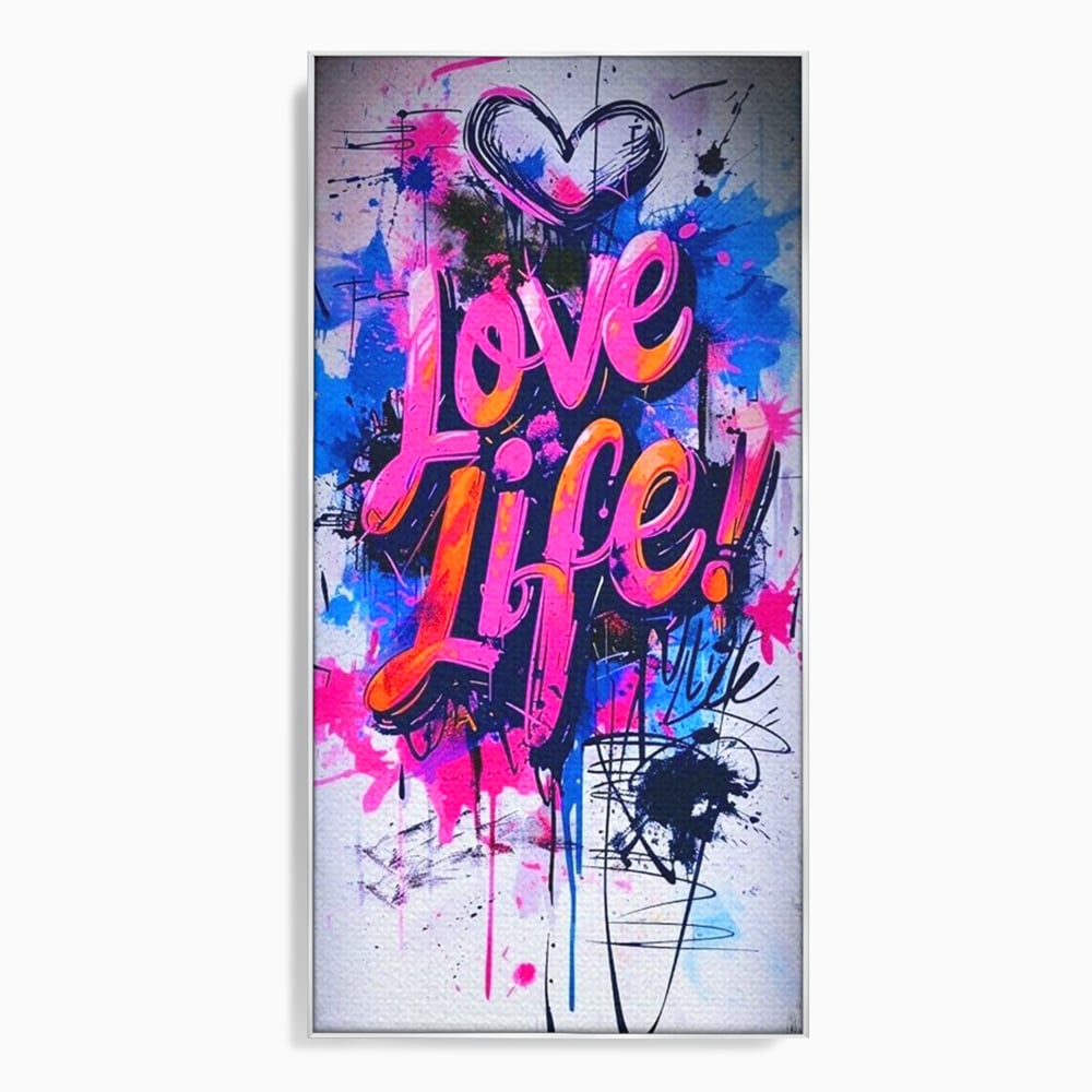 Tablou canvas cu tablou canvas cu graffiti urban iubeste viata, in rama de aluminiu argintiu
